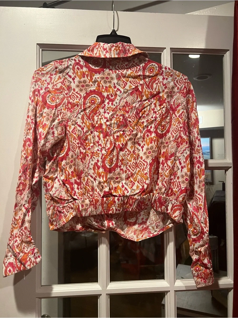 Christian Siriano Red and Pink Paisley Button-Front Blouse - Picture 3 of 5